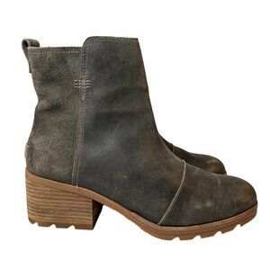 Sorel Cate Leather Ankle Bootie Waterproof NL3381-245 Olive Green Side Zip 10